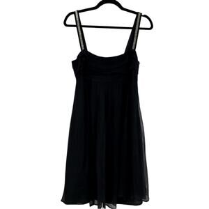 Mango Black Silk A Line Mini Dress Beaded Strap Y2K Womens 6 Party Babydoll